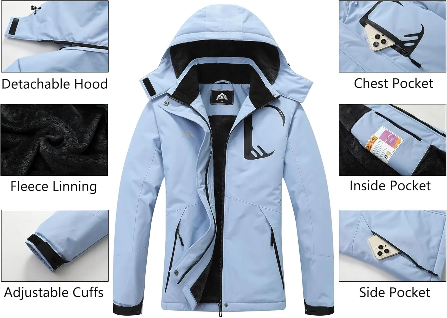 MOERDENG Women's Grey Winter Ski Jacket
