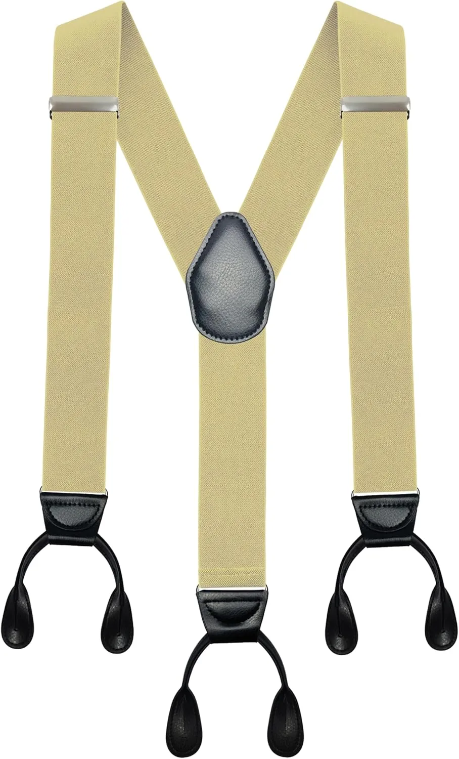 Moulen Men's Y-Back 2 Inches Wide Heavy Duty Button End Adjustable Utility Suspenders, Black, Size Large