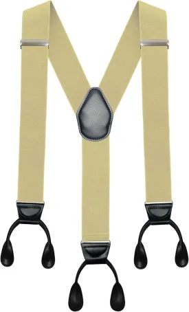 Moulen Men's Y-Back 2 Inches Wide Heavy Duty Button End Adjustable Utility Suspenders, Black, Size Large