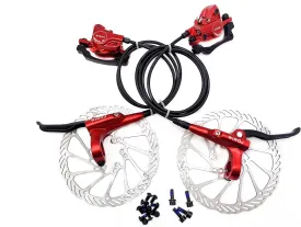 Mountain Bike Hydraulic Disc Brake Set, Front & Rear Disc Brake Kit Fit Bicycle MTB XC Trail, e-Bike, Fat Bike, Upgrade kit for Mechanical Disc Brake (Red - Bike Hydraulic Disc Brake Set)