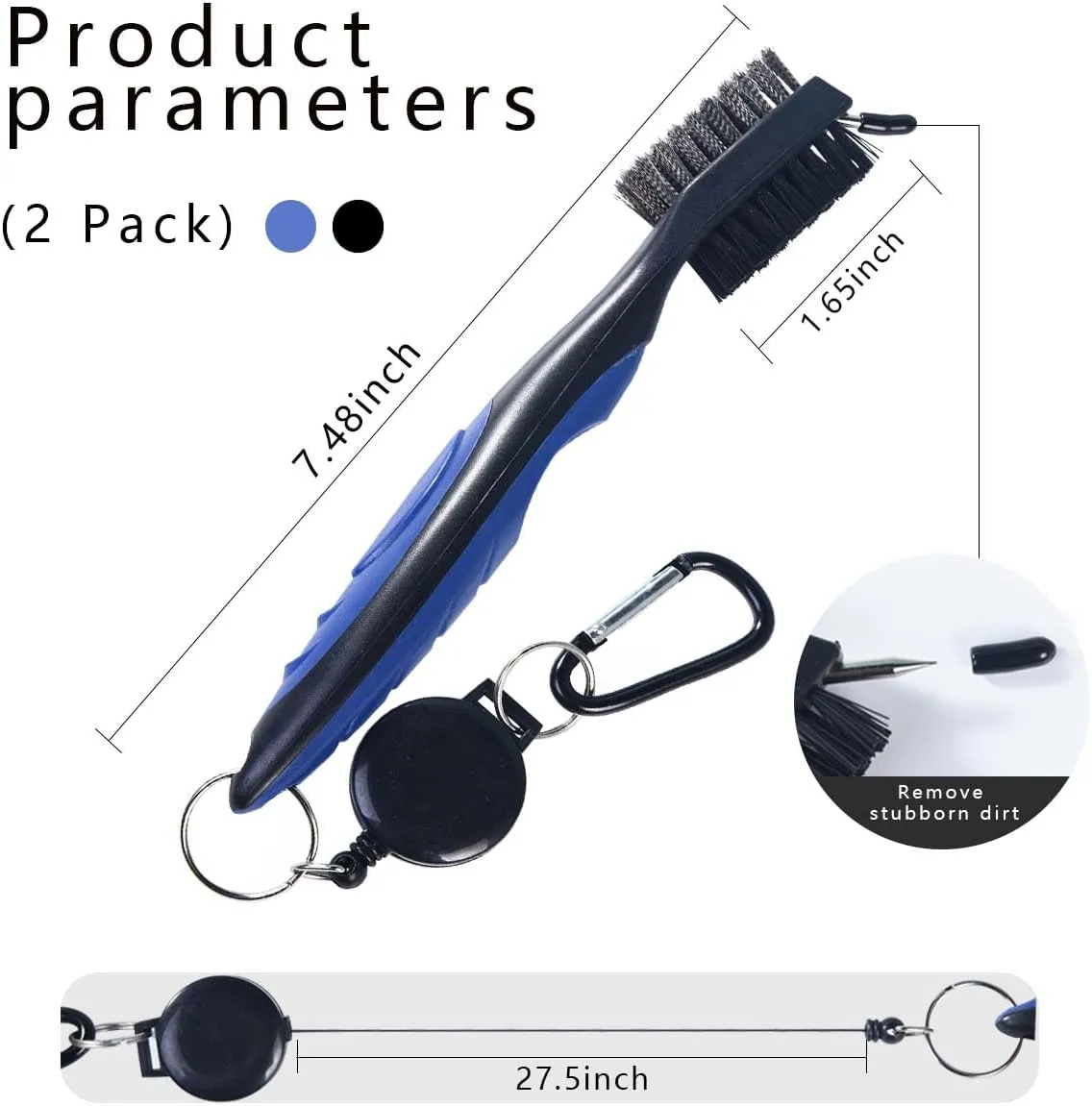 OBTANIM 2 Pack Golf Club Brush Groove Cleaner Tools with Retractable Zip-line Aluminum Carabiner for Golf Club Bag Accessories
