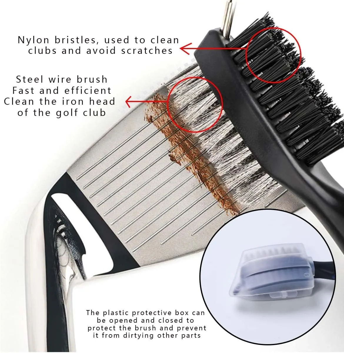 OBTANIM 2 Pack Golf Club Brush Groove Cleaner Tools with Retractable Zip-line Aluminum Carabiner for Golf Club Bag Accessories
