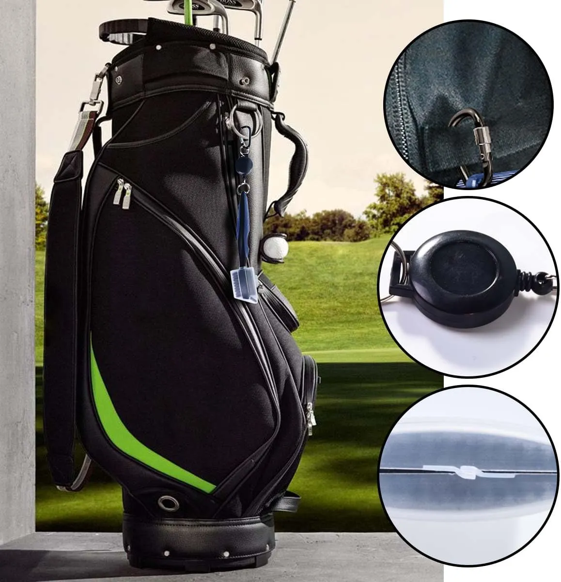 OBTANIM 2 Pack Golf Club Brush Groove Cleaner Tools with Retractable Zip-line Aluminum Carabiner for Golf Club Bag Accessories