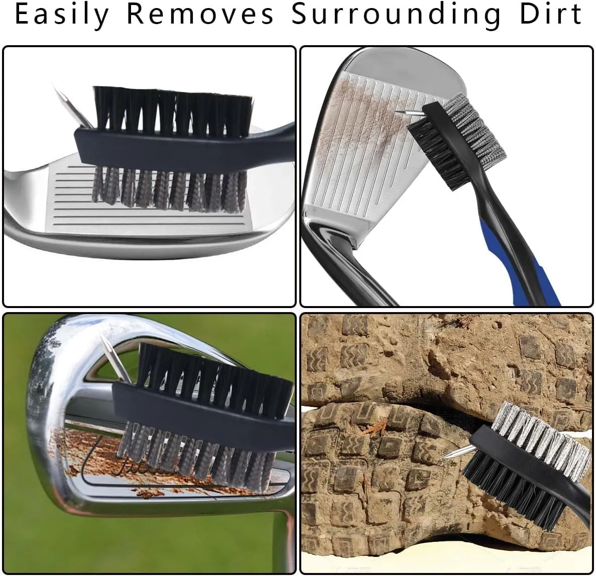 OBTANIM 2 Pack Golf Club Brush Groove Cleaner Tools with Retractable Zip-line Aluminum Carabiner for Golf Club Bag Accessories