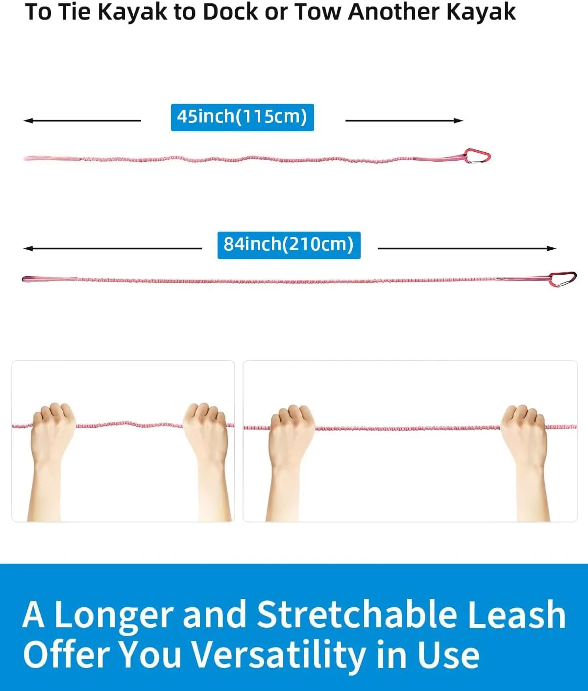 OCEANBROAD Kayak Paddle Leash Stretchable Strap Lanyard Rope for SUP Kayaking Boating Canoeing Fishing Pole Rod 4-7 Feet