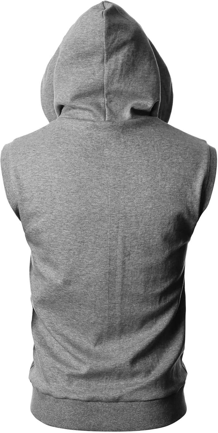 Ohoo Mens Slim Fit Sleeveless Lightweight Zip Up Hooded Sweatshirt Vest Hoodie