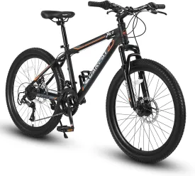 S24102 24 Inch Mountain Bike Boys Girls, Steel Frame 21 Speed Mountain Bicycle with Daul Disc Brakes and Front Suspension MTB