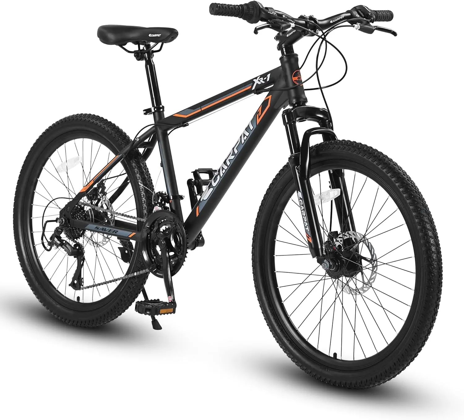 S24102 24 Inch Mountain Bike Boys Girls, Steel Frame 21 Speed Mountain Bicycle with Daul Disc Brakes and Front Suspension MTB