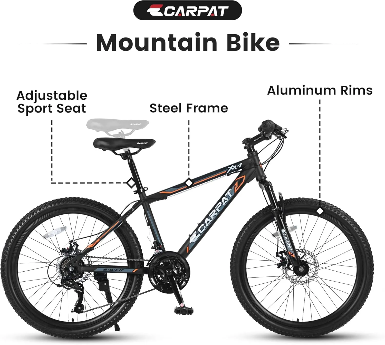 S24102 24 Inch Mountain Bike Boys Girls, Steel Frame 21 Speed Mountain Bicycle with Daul Disc Brakes and Front Suspension MTB