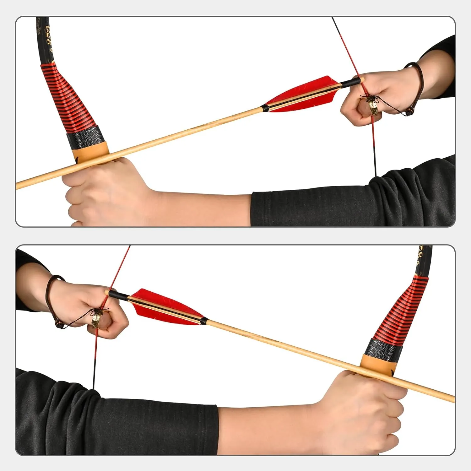 SPG Archery Thumb Ring - Hard Brass Thumb Draw Archery Finger Guard Traditional Bow Thumb Protector with Anti-Loss Safety Lanyard Left & Right Hand for Shooting Recurve Bow Accessories