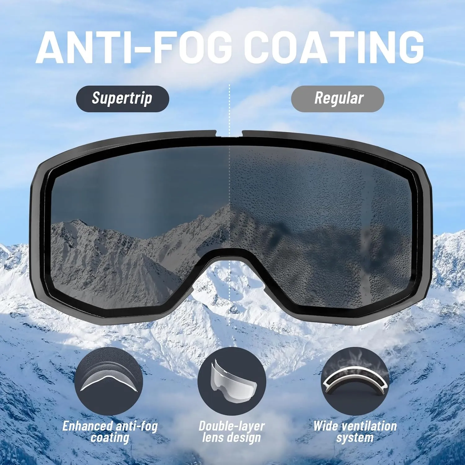 Supertrip Ski Goggles for Women Men, Anti-Fog UV Protection Snow Goggles Snowboard Goggles for Adult Youth