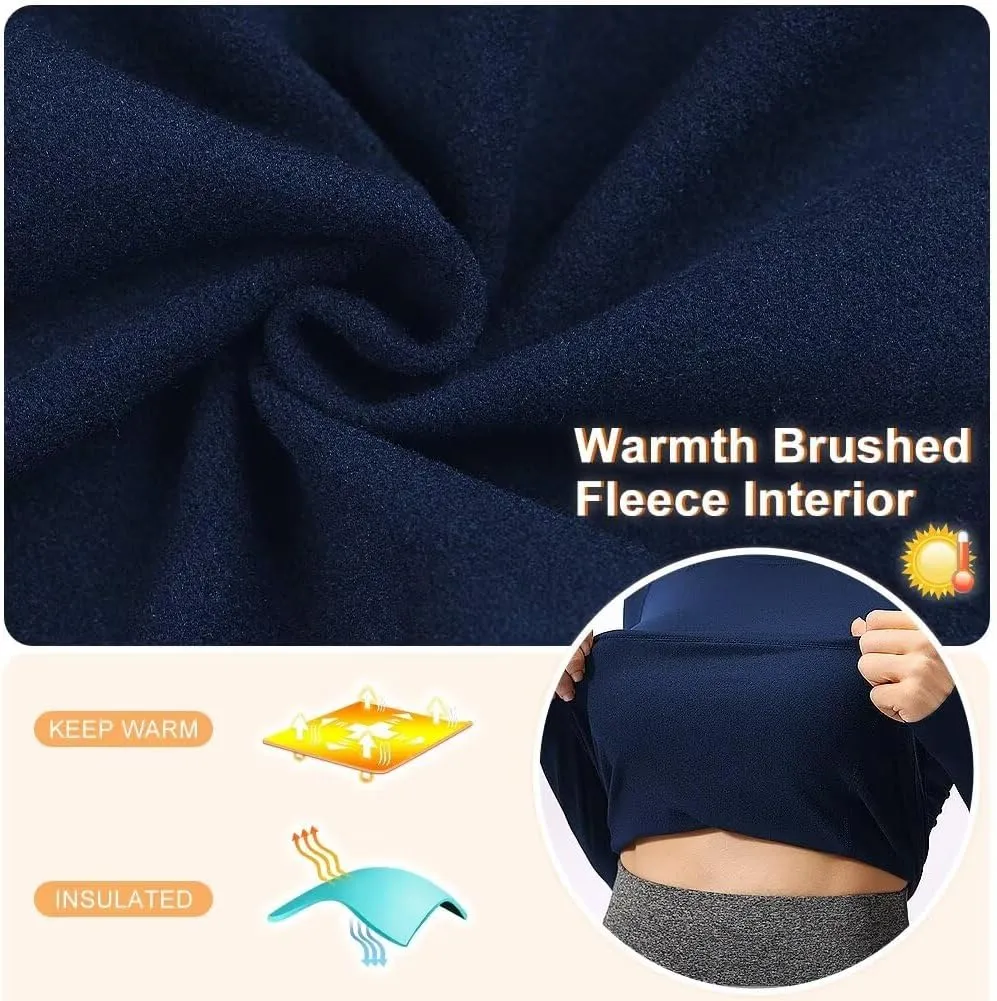 Women's Fleece Lined Thermal Long Sleeve Running Athletic Shirts Compression Base Layer Yoga Shirts for Women