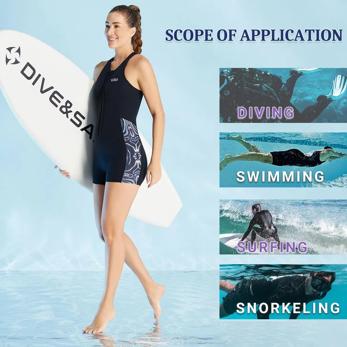 Womens Wetsuit Shorty Sleeveless Wetsuits One Piece 2mm Swimsuit with Front Zipper for Swimming Diving Snorkeling Water Sport